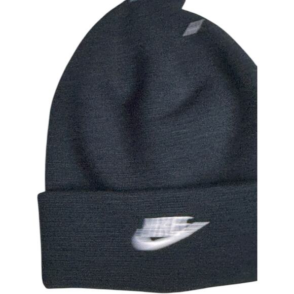 Nike Toddler Logo Boy Two Piece Cold Weather Winter Black & White Hat & Mittens - Picture 5 of 7